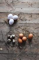 huevos sobre fondo de madera foto