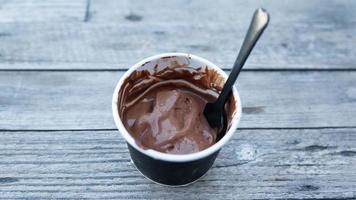 Dark Chocolate ice cream, melting photo