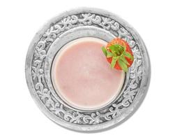 strawberry milk shake in silver plate, isolated