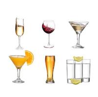 Collage of alcohol drinks. isolated on white photo