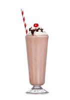 milkshakes chocolate flavor with cherry on top and whipped cream photo