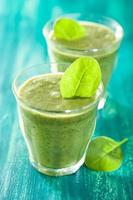healthy green smoothie with spinach leaves photo