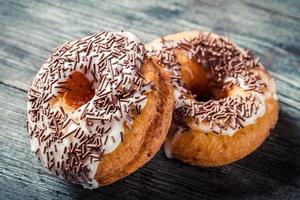 Donuts with chocolate glaze photo