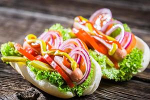 Two  homemade hot dog with fresh vegetables photo