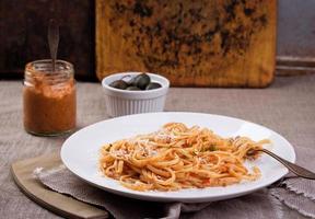 pasta with pesto sauce photo
