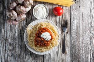 Spaghetti with tomato sauce. photo