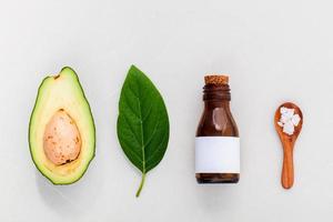 Alternative skin care  and scrub fresh  avocado , leaves ,sea sa photo
