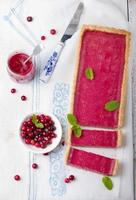 Cranberry, bilberry custard tart, pie,cake with fresh berries photo