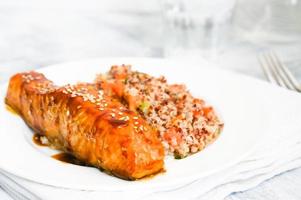 Baked salmon with couscous and vegetables