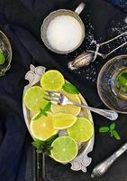 mint tea with lime and lemon photo