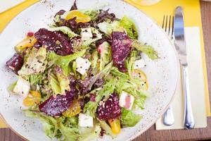Vegetarian salad with beetroot in the restaurant