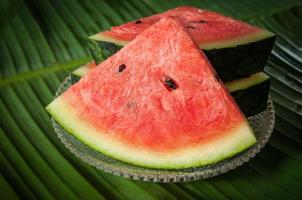 Fresh of Watermelon fruit on dish glass photo