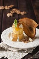 Pear and gorgonzola puff pastry dessert photo