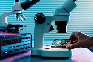 control microelectronic device in a laboratory microscope photo