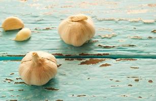 vintage pastel color tone style of garlic on color wooden photo