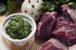 ingredients for boiled meat with green sauce photo