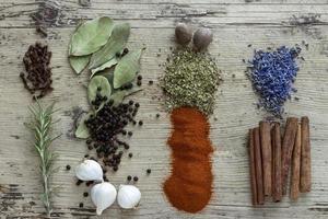 Spice on rustic wooden background photo