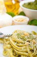 Italian traditional basil pesto pasta ingredients photo