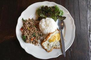 Minced pork basil and fried egg with white rice
