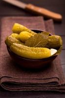 Bowl of pickled cucumbers photo