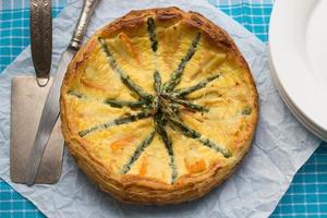 puff pastry tart with asparagus, crab and cheese
