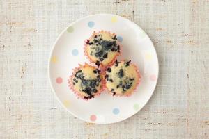 Homemade blueberry muffins in paper cupcake holder