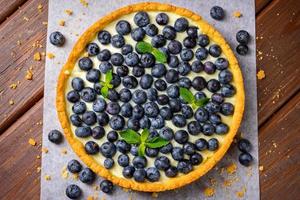 Blueberry Tart on vintage wooden background photo