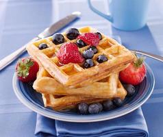 blueberry waffles with strawberries photo
