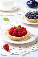 Tartlets with raspberries photo