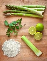 asparagus, minth, lime, white rice and celery photo