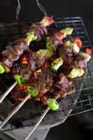 Grilling shashlik on barbecue grill