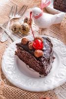 chocolate Walnut cake with cherries photo