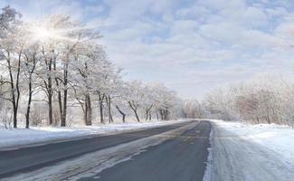 hermoso paisaje de invierno con una autopista