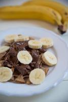 Waffles with chocolate and bananas