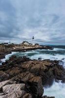 Portland Head Lighthouse in Cape Elizabeth, Maine in storm.