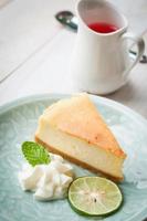 new york cheesecake on white wooden board