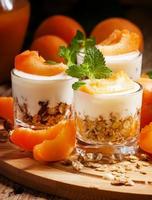 granola casera con yogurt y albaricoque foto