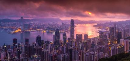 Panorama Aerial view of Hong Kong skyline from Victoria Peak