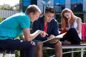 International students learning together outside