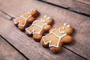 HIgh angle view of three gingerbread men