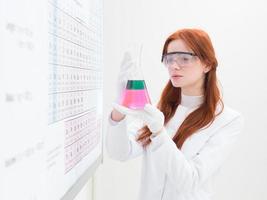 female chemist holding flask