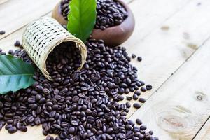 Coffee beans on wood background photo