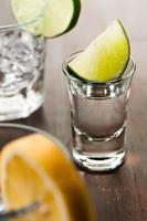Shot Glass with Lime Wedge and Clear Liquor