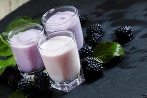 Homemade yogurt and milk cocktail with berry blackberries