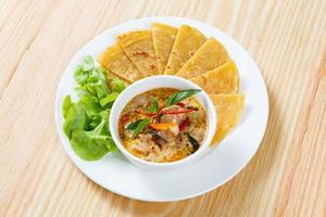 Indian pancake with chicken curry