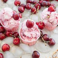 Creamy ice cream with cherries photo