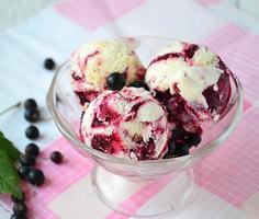 ice cream with roasted nuts and currants.Selective focus
