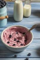 Whipped cream and fresh blueberries as ingredients for ice cream photo
