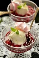 Ice cream with raspberry sauce photo