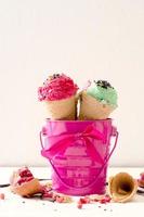 Ice cream in pink basket